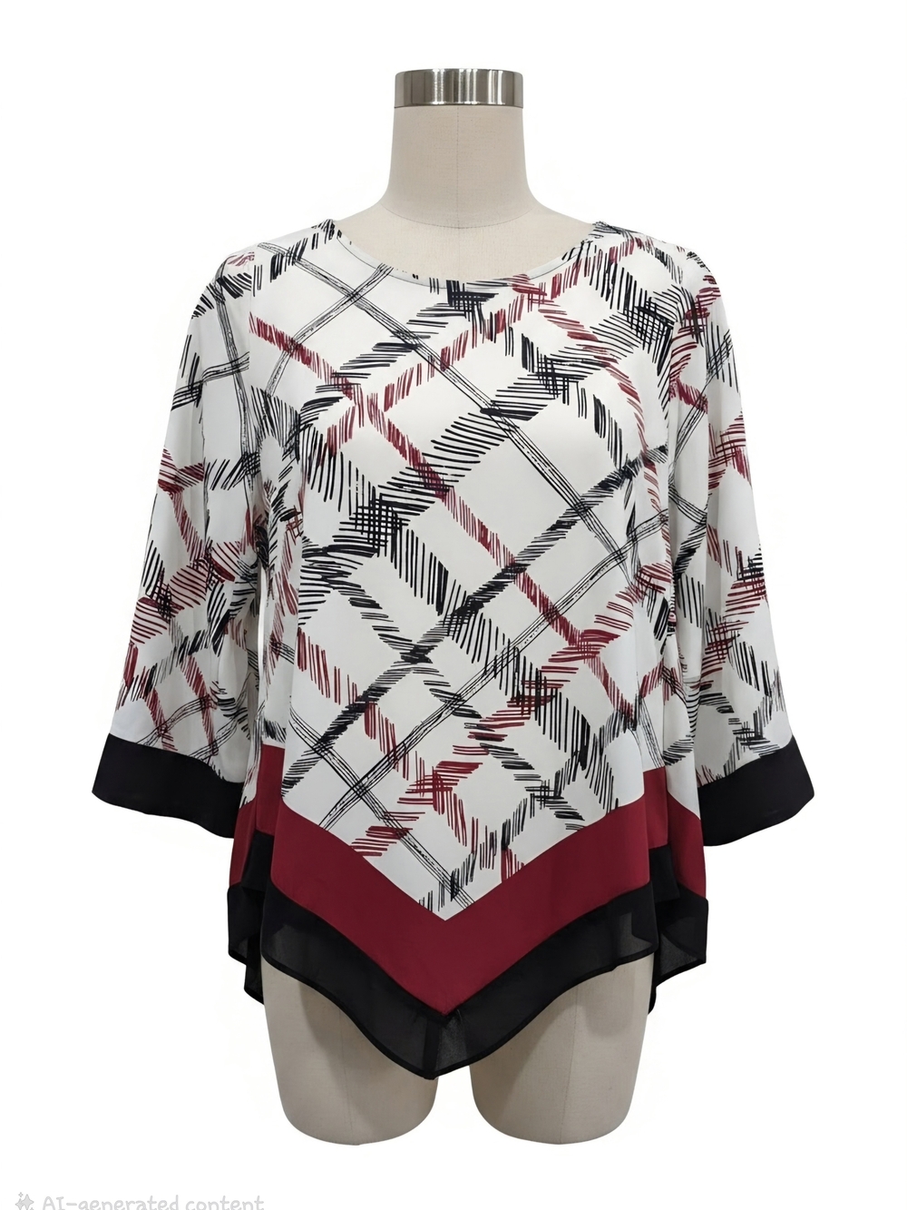 Alfani White with Black and Burgundy Geometric Brushstrokes